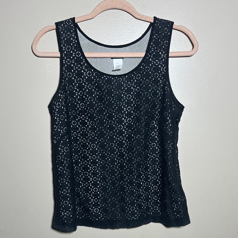 J Crew Black Eyelet Lace Sleeveless Top |‎ 0